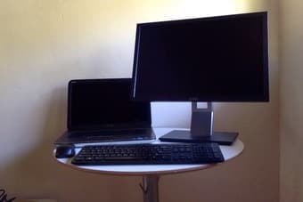 Dell XPS workstation laptop, monitor, wireless keyboard 2