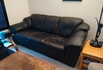 Black leather sofa, very comfortable, superb condition for sale - $200 1