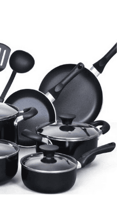 sell kitchen 8 Piece Non stick Black Soft handle Cookware Set 3