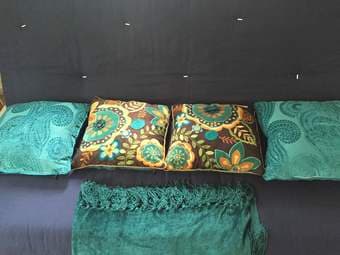 Turquoise/teal pillows, Chenille throw, and curtains from Pier 1 Impor 1