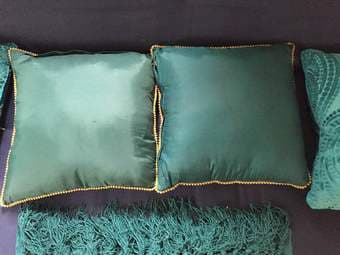 Turquoise/teal pillows, Chenille throw, and curtains from Pier 1 Impor 2