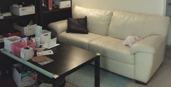 IKEA leather sofa IVORY color $200 + coffee table $10 1