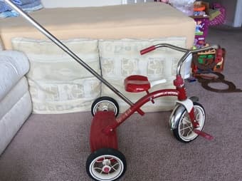 Radio Flyer Kids tricycle $10 and wooden push cart $5 1