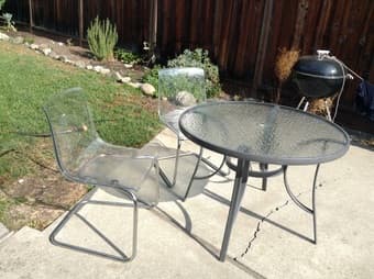 Outside table and chairs and large grill 1