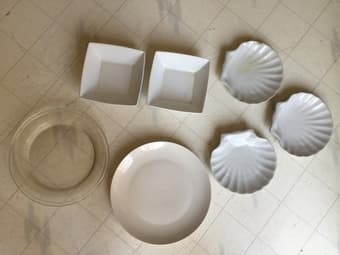 For sale: 4 ceramic cups ($5); cafeteria trays ($3).,etc 3