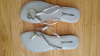 Silver flip flops, size 7, $10 1