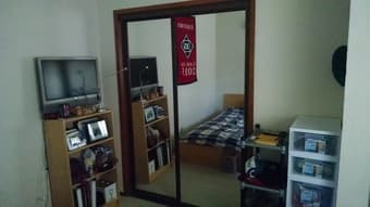 Queen Bed Frame + Mattress, 3 Shelf Bookcase, TV, Monitor, & Desk Lamp 1