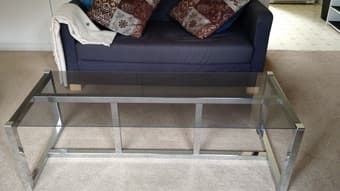 Glass coffee table with silver frame, $25 2