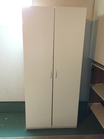 $290 - 2 white wooden storage units 1
