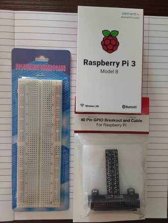 Raspberry Pi 3, breadborad, GPIO breakout kit -  $50 1