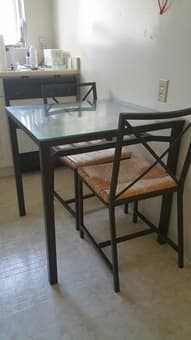 The kitchen table and a couple of chairs $25 + Kid’s chair $10 1