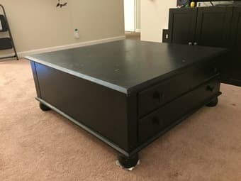 Black Solid Wood Coffee Table  (Eddie Bauer) with 4 Drawers - $85 3