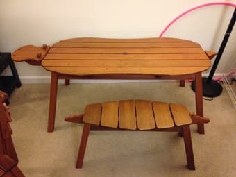 Kids table set- Wooden hippo table, alligator bench and lion chair 2