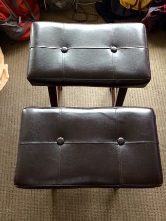 Dark cherry wood and faux leather bar stools (2) - $40 for the pair 2