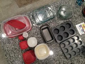 crockpot $20, blender $5, bakeware, dishes 1