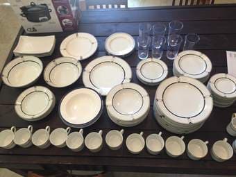 crockpot $20, blender $5, bakeware, dishes 2