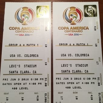TWO TICKETS - 2016 COPA AMERICA CENTENARIO - USA VS COLUMBIA 1