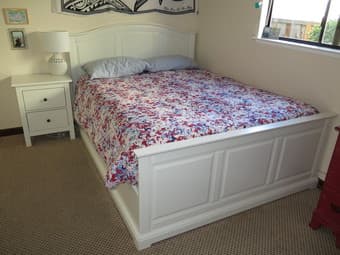 Queen bed frame and box spring ($500) 1