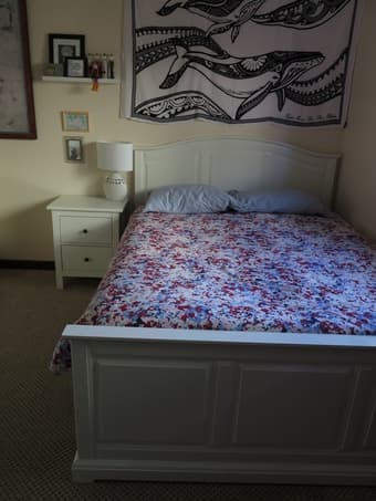 Queen bed frame and box spring ($500) 2