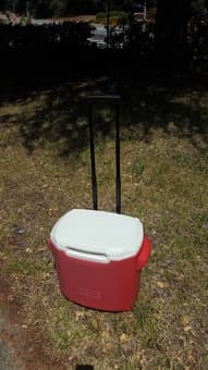 Red Coleman wheeled cooler 1