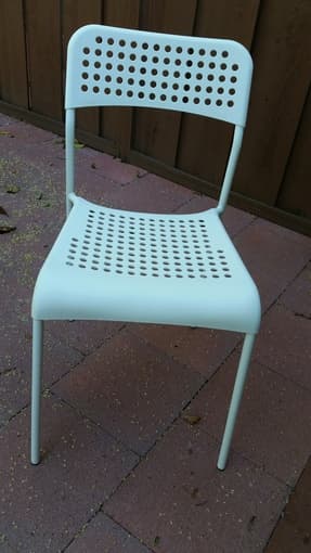 3 white Ikea Adde dining table chairs plus chair cushion 2