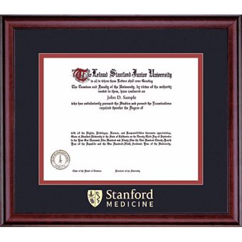 Diploma frame: "Stanford Medicine" 1
