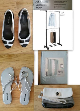 shoes, bag, garment rack and curtain - $10 1