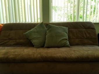 LEATHER LOVESEAT + FUTON * Brown leather sofa $75. Futon $50. BOTH $100. 3