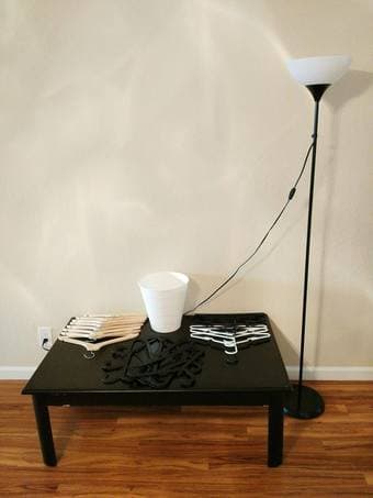 MOVING SALE! FLOOR LAMP/8 WOOD HANGERS/16 PLASTIC HANGERS/ BIN $30 1