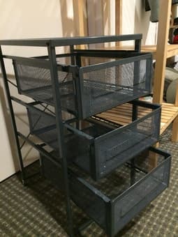 moving sale- shelves, rug, guitar, tv, tv stand, fan, iron, ski gear 3