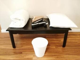 MOVING OUT TOMORROW!! DUVET/PILLOW/15 PVC & 8 WOOD HANGERS/PVC BIN $15 1