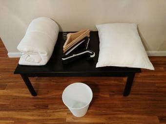 MOVING OUT TOMORROW!! DUVET/PILLOW/15 PVC & 8 WOOD HANGERS/PVC BIN $15 2