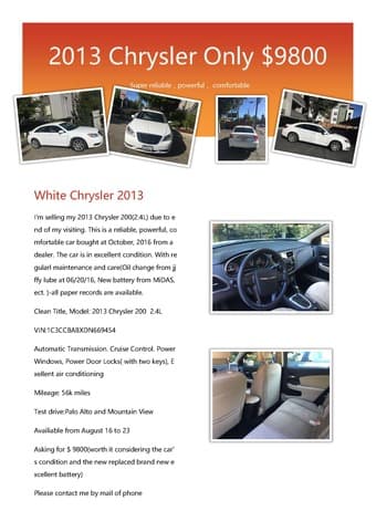White Chrysler 2013 56k mile  ￥9800 1