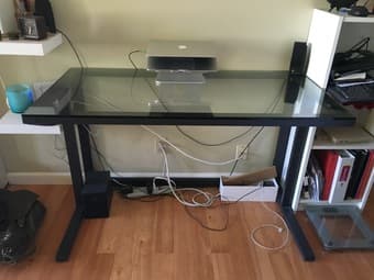 Minimalist modern glass and metal desk + office chair $220 OBO 1