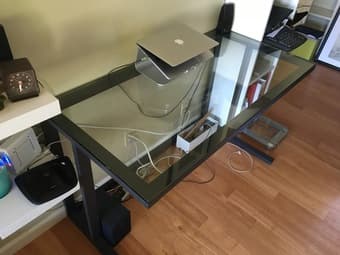 Minimalist modern glass and metal desk + office chair $220 OBO 2