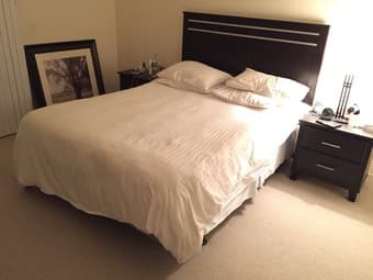 Queen Bed Frame + Box Spring (Solid Wood, Like New!) - $100 1