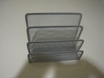 Letter holder / organizer, silver wire mesh, 7" wide x 5" tall 3
