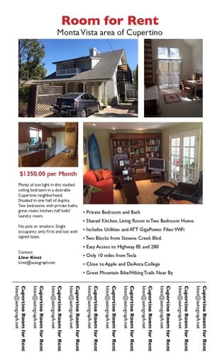Room with private bath in Cupertino $1350, includes utilities 1