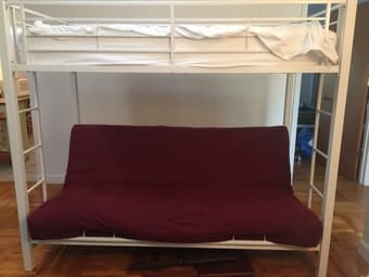 $200 for Sturdy Loft Bed/Futon. Can include like new mattresses. 2