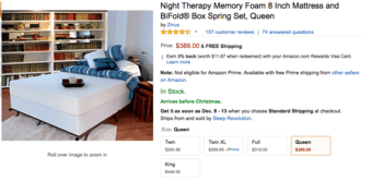 Queen Bed, Memory Foam 8in + Spring Box 1