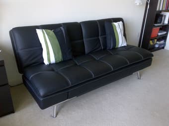 Convertible Futon / Sofa Bed in Black Faux Leather (LIKE NEW) 1