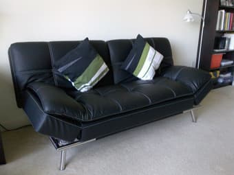 Convertible Futon / Sofa Bed in Black Faux Leather (LIKE NEW) 2