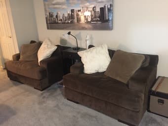 2 identical brown love seats/oversized chairs. Perfect condition. 2