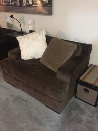2 identical brown love seats/oversized chairs. Perfect condition. 3