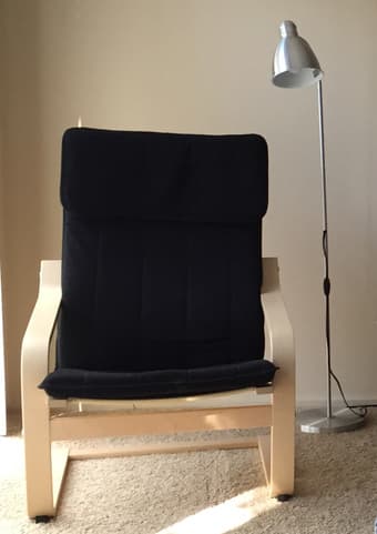 Poang chair $35, light $10, vacuum $30, table $5, chair $5 1