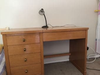 Hard wood desk with 3 draws, high back rolling chair 1