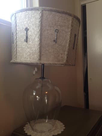 Anthropologie Clear Glass Table Lamp and Linen Lamp Shade 2