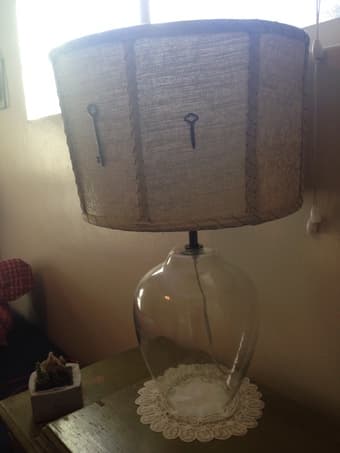 Anthropologie Clear Glass Table Lamp and Linen Lamp Shade 1