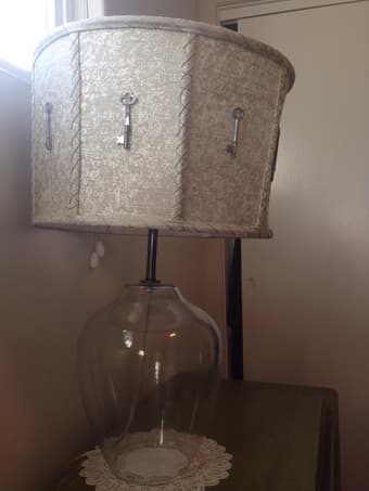 Anthropologie Clear Glass Table Lamp and Linen Lamp Shade 3