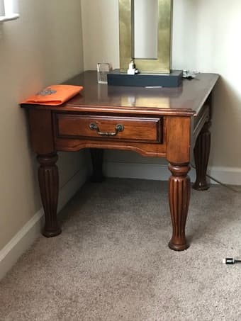 Leather sofa and antique coffee and side tables 3